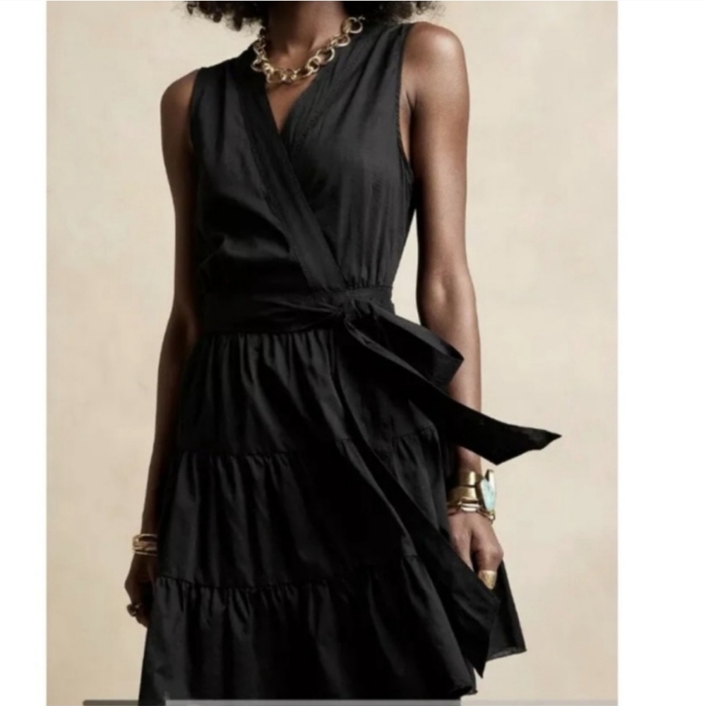 Banana Republic Size S,cotton blend, sleeveless, stampa, belted dress, NWT black